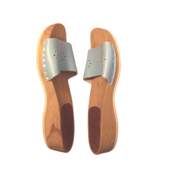 Hanna Andersson EU 36 US 5.5 Swedish Wooden Slide Sandals Blue Leather Vintage - Picture 7 of 8